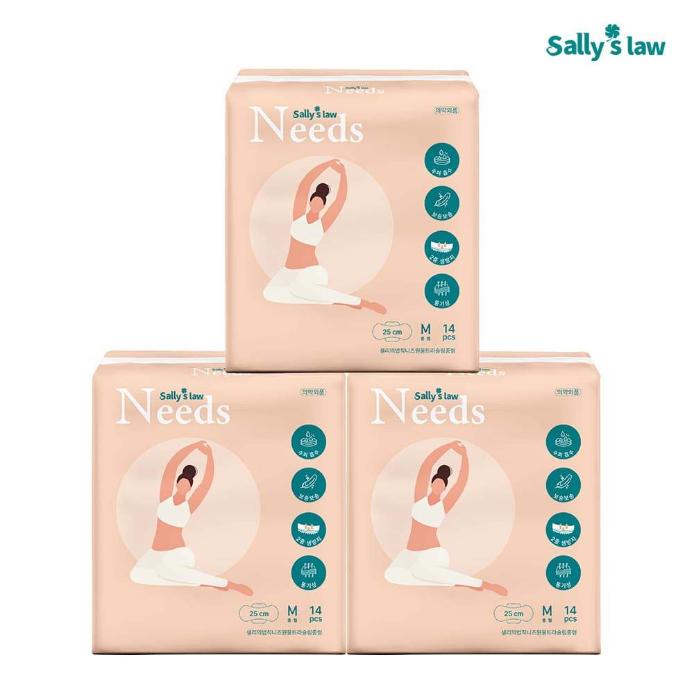 [SALLY'S LAW] Needs Ultra Slim Sanitary Napkin Medium 14 PCS – 1,500 Air Holes for Freshness, Triple Leak-Proof Design, Breathable Comfort All Day - Made in Korea
